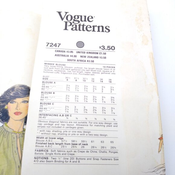 UNCUT Vintage Sewing PATTERN Vogue 7247, Ladies 1979 Loose Fitting Pullover - Picture 2 of 2